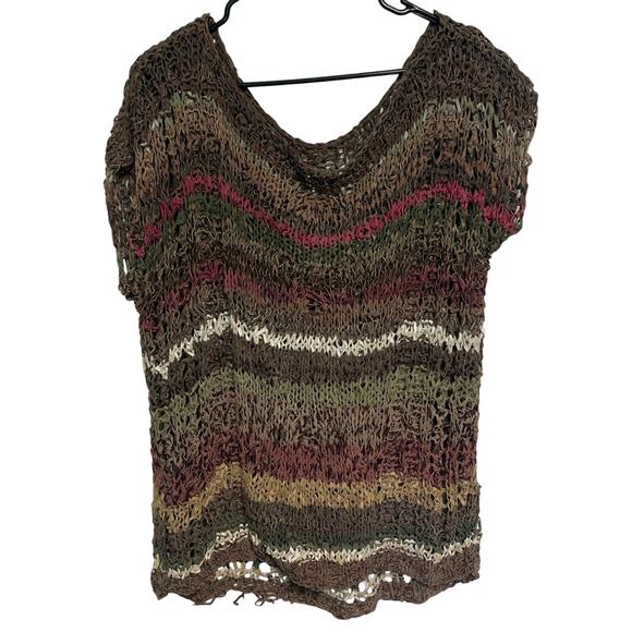 No Brand Boho Woven Braided Leather-Like Striped Top Size M/L - Picture 1 of 5